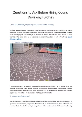 Questions to Ask Before Hiring Council Driveways Sydney