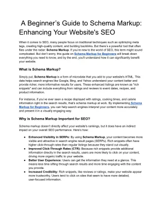 A Beginner’s Guide to Schema Markup: Enhancing Your Website's SEO