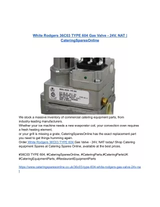 White Rodgers 36C03 TYPE 604 Gas Valve - 24V, NAT _ CateringSparesOnline