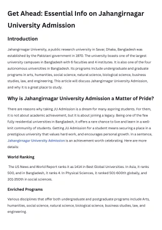 Get Ahead Essential Info on Jahangirnagar University Admission 
