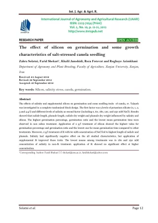 The effect of silicon on germination and some growth characteristics of salt