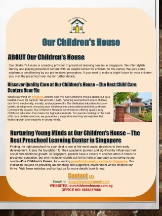 Nurturing Young Minds at Our Children's House - Preschool Learning Center Singap