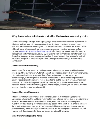 Why Automation Solutions Are Vital for Modern Manufacturing Units