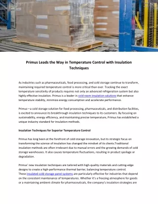 Primus Leads the Way in Temperature Control with Insulation Techniques