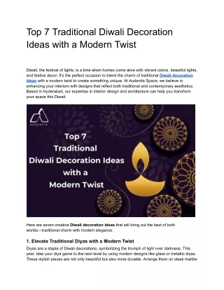 Top 7 Traditional Diwali Decoration Ideas with a Modern Twist