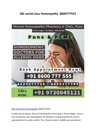 SBL world class Homeopathy  8600777555