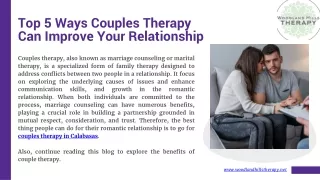 Top 5 Ways Couples Therapy Can Improve Your Relationship