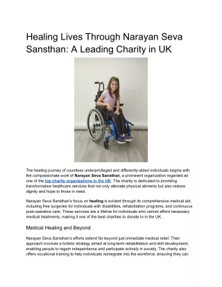 Healing Lives Through Narayan Seva Sansthan A Leading Charity in UK