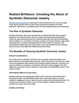 Radiant Brilliance_ Unveiling the Allure of Synthetic Diamonds Jewelry