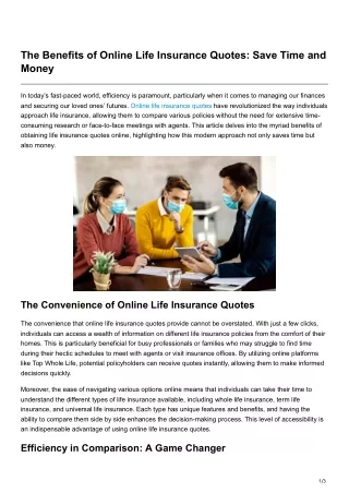 The Benefits of Online Life Insurance Quotes Save Time and Money