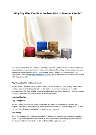 Why Soy Wax Candle is the best kind of Scented Candle