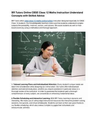 BR Tutors Online CBSE Class 12 Maths Instruction Understand Concepts with Skilled Advice