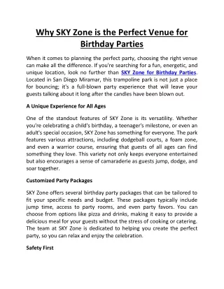 Why SKY Zone is the Perfect Venue for Birthday Parties