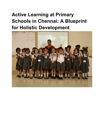 Active Learning at Primary Schools in Chennai: A Blueprint for Holistic Developm