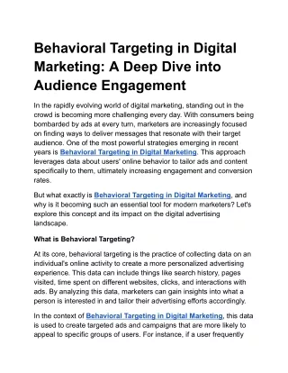Behavioral Targeting in Digital Marketing: A Deep Dive into Audience Engagement