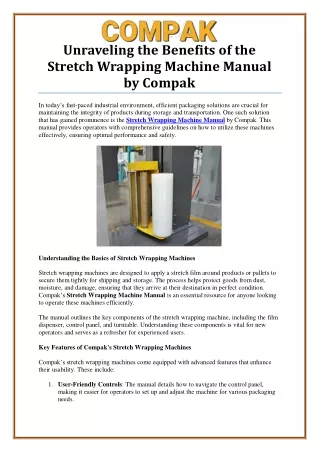 Comprehensive Guide to the Stretch Wrapping Machine Manual by Compak