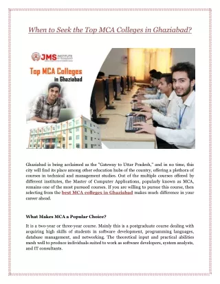 When to Seek the Top MCA Colleges in Ghaziabad?