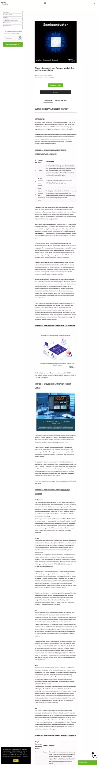 Global Ultrasonic Level Sensors Market Analysis 2030