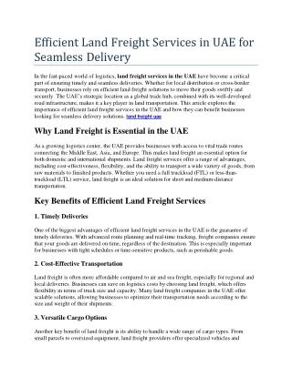 Efficient Land Freight Services in UAE for Seamless Delivery