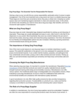 Dog Poop Bags_ The Essential Tool for Responsible Pet Owners