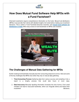 How Does Mutual Fund Software Help MFDs with a Fund Factsheet