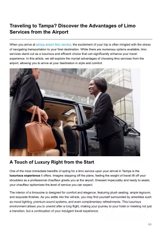 Traveling to Tampa Discover the Advantages of Limo Services from the Airport