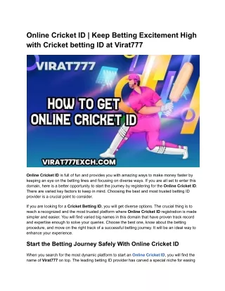 Online Cricket ID _ Keep Betting Excitement High with Cricket betting ID at Virat777