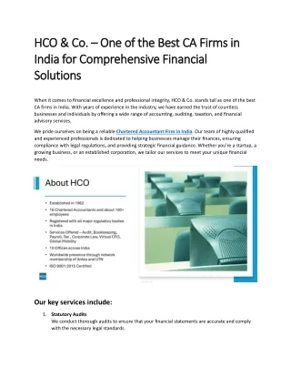 HCO & Co. – One of the Best CA Firms in India for Comprehensive Financial Solutions