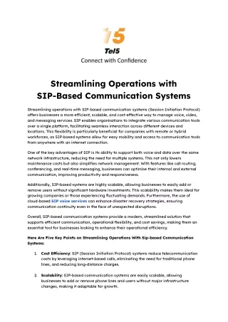 Streamlining Operations with SIP-Based Communication Systems