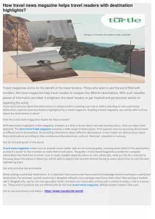 How travel news magazine helps travel readers with destination highlights 17-10-2024