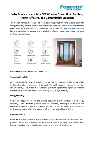 Why Fenesta Leads the uPVC Window Revolution_ Durable, Energy-Efficient, and Customizable Solutions