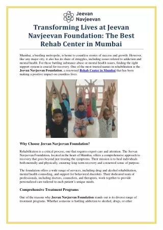 Top Rehab Center in Mumbai | Jeevan Navjeevan Foundation