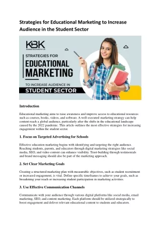 Strategies for Educational Marketing to Increase Audience in the Student Sector - ppt
