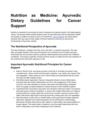 Nutrition as Medicine_ Ayurvedic Dietary Guidelines for Cancer Support