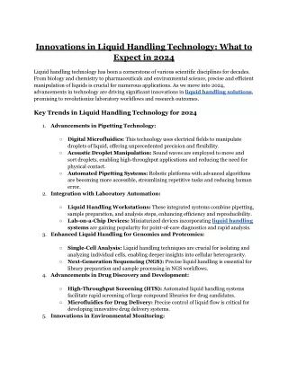 Innovations in Liquid Handling Technology :What to Expect in 2024