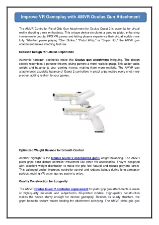 Improve VR Gameplay with AMVR Oculus Gun Attachment
