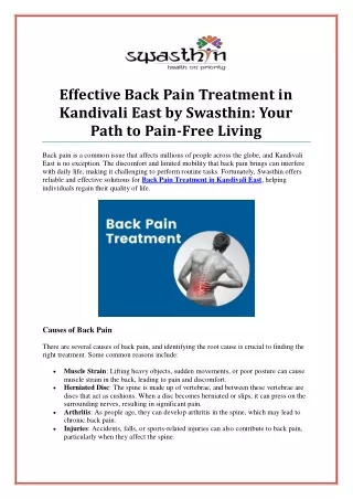 Effective Back Pain Treatment in Kandivali East for Lasting Relief