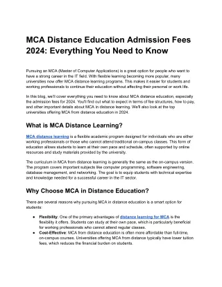 MCA Distance Education Admission Fees 2024_ Everything You Need to Know
