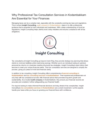 Why Professional Tax Consultation Services in Kodambakkam Are Essential for Your Finances