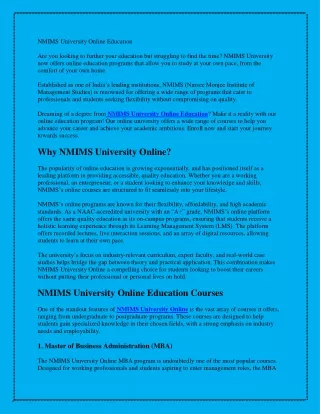 NMIMS University Online Education