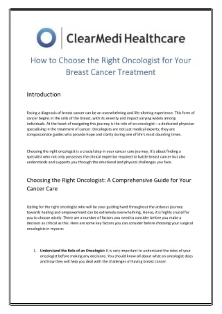 How to Choose the Right Oncologist for Your Breast Cancer Treatment