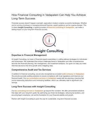 How Financial Consulting in Vadapalani Can Help You Achieve Long-Term Success