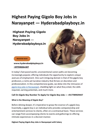 Highest Paying Gigolo Boy Jobs in Narayanpet — Hyderabadplayboyz.in