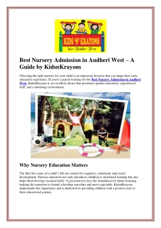 Best Nursery Admission in Andheri West – A Guide by KidsnKrayons