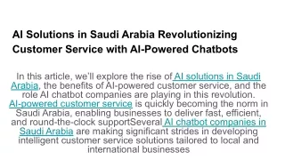 AI Solutions in Saudi Arabia Revolutionizing Customer Service with AI-Powered Chatbots