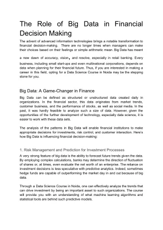 The Role of Big Data in Financial Decision Making