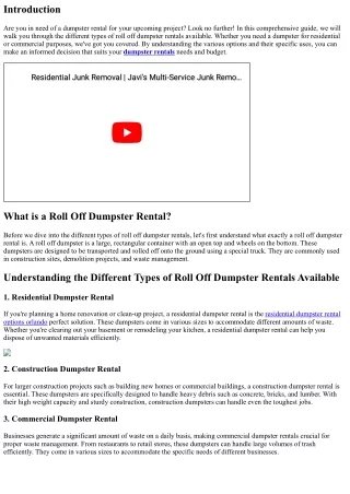 Understanding the Different Types of Roll Off Dumpster Rentals Available