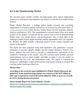 IoT in the Manufacturing Market Size and Share 2024-2032