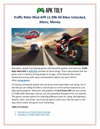 Traffic Rider Mod APK v1.99b All Bikes Unlocked, Menu, Money