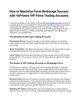 How to Maximize Forex Brokerage Success with YaPrime’s VIP Forex Trading Accounts